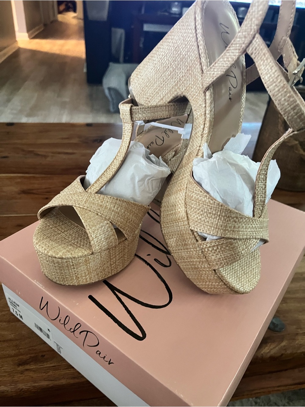 Wild Pair Natural Beige Woven Platform Heels